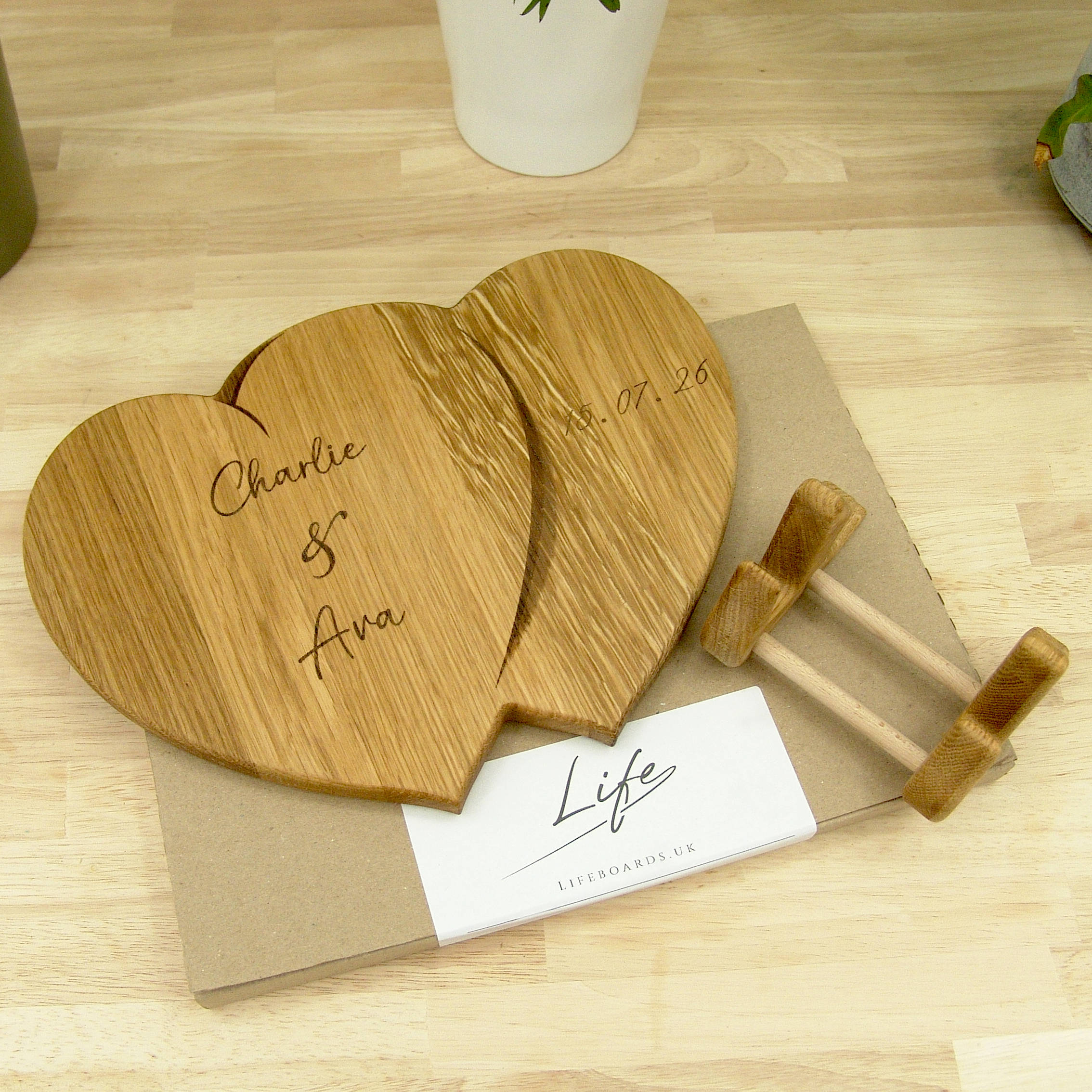 Hearts Personalised Chopping Board Wedding Gift - Oak Beech Engraved - Image 4