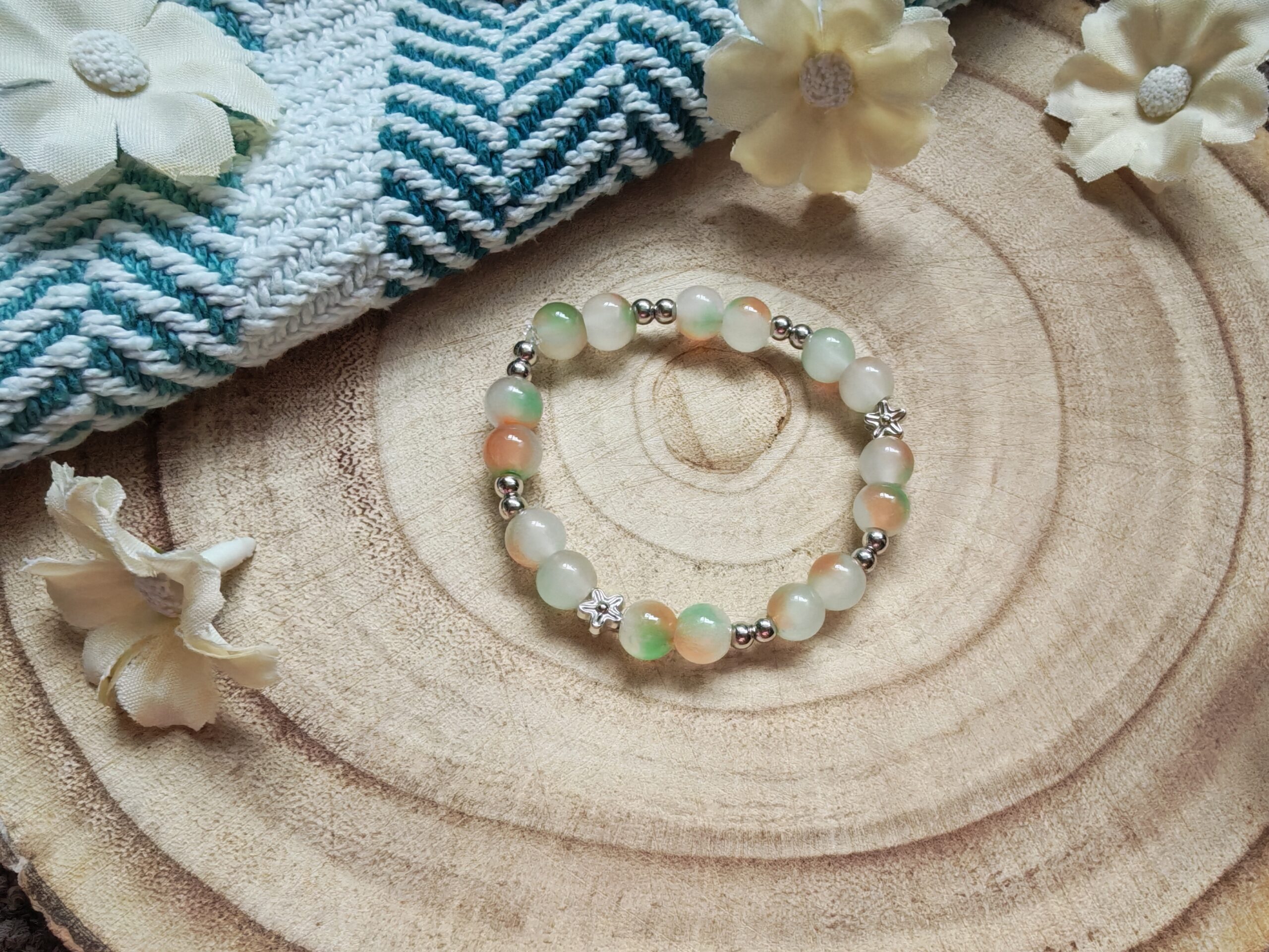 Green/Orange marble bead bracelet