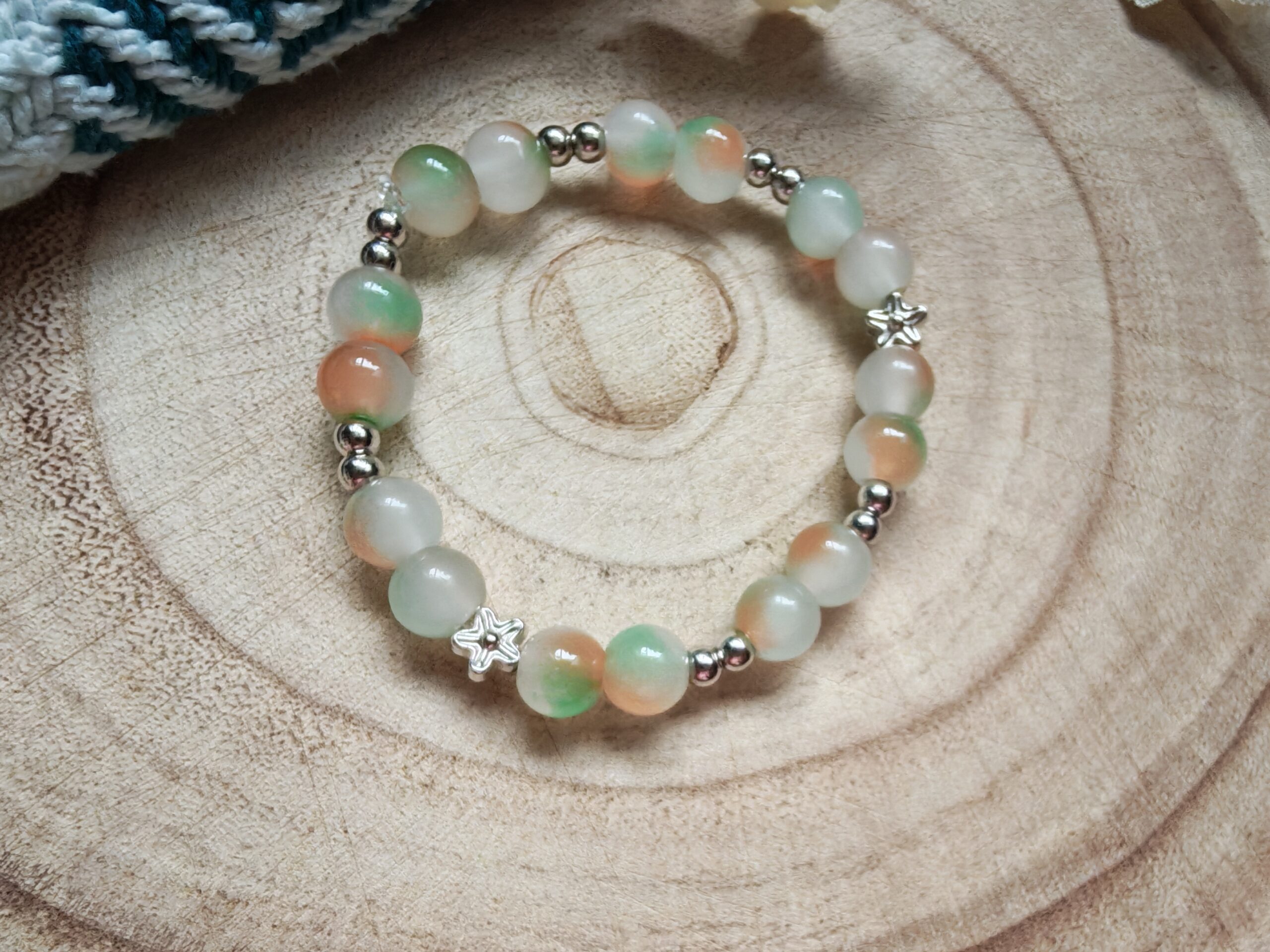 Green/Orange marble bead bracelet - Image 2