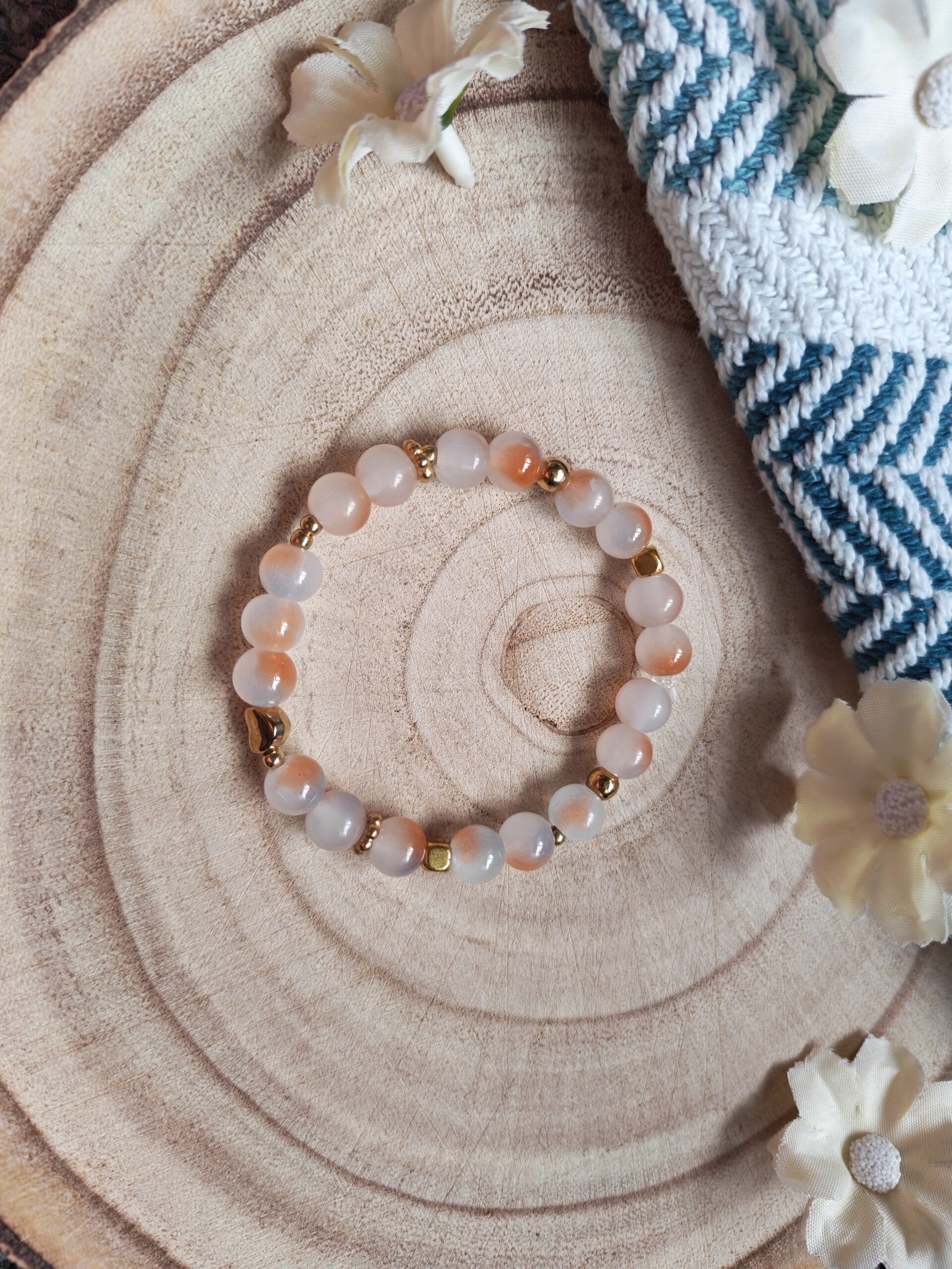 Orange/Blue marble bead bracelet